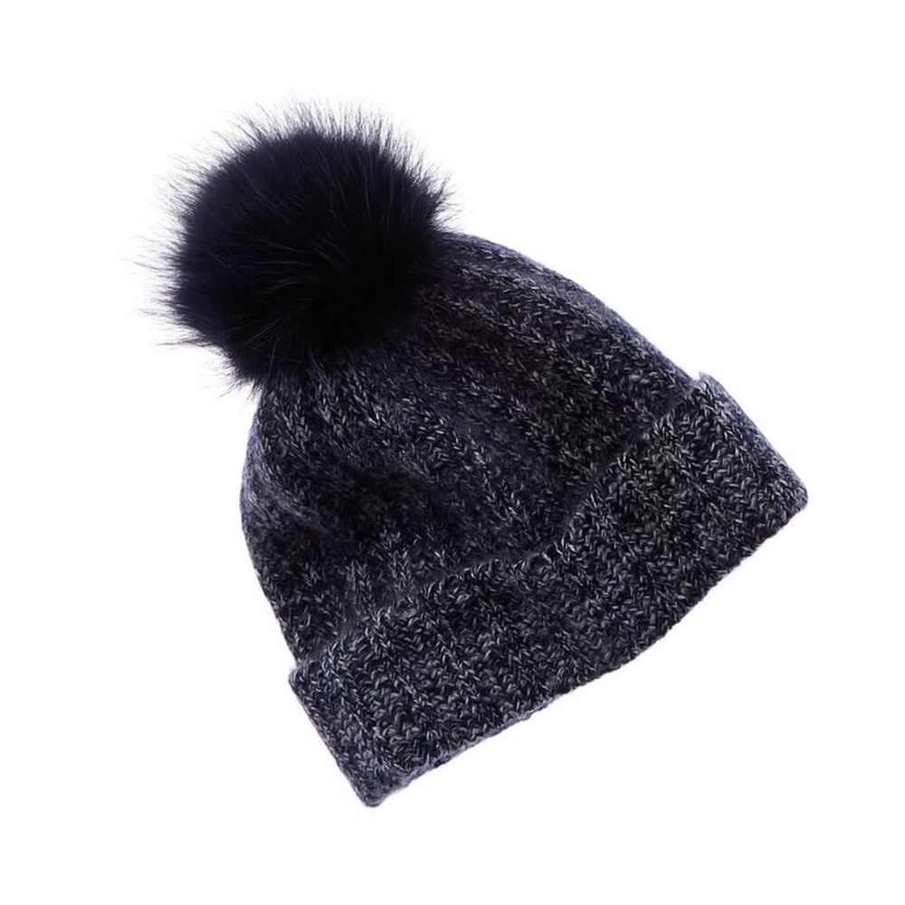 Amicale Cashmere Marl Ladderstitch Cuffed Cashmere Hat, Blue